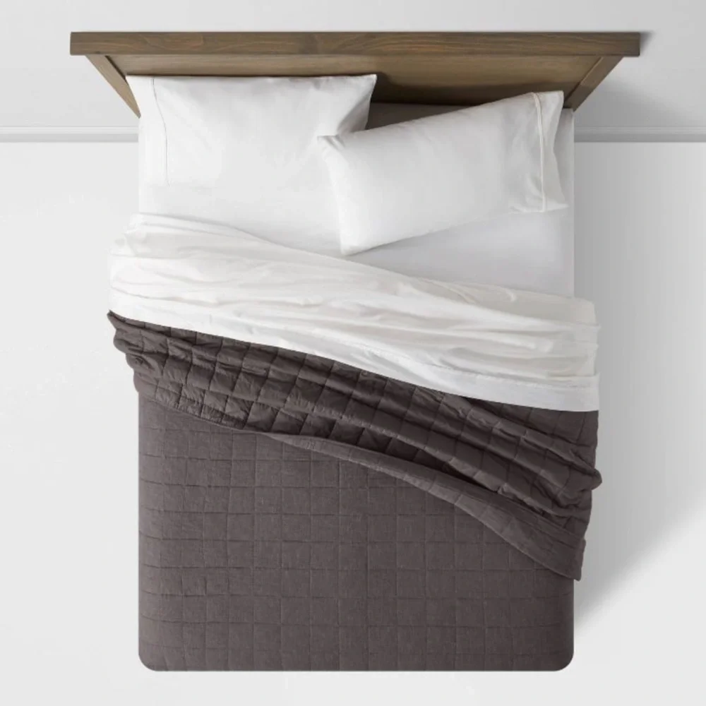 Full/Queen Space Dyed Cotton Linen Quilt Dark Gray - Threshold